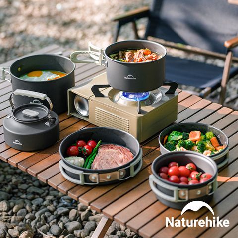 Naturehike 野行鋁合金套鍋組 (3L吊鍋+1.7L鍋+8吋煎盤+0.8L水壺) CF010