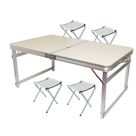 可調桌腳 堅硬方管鋁合金折疊桌椅組(一桌四椅) /野餐桌/露營桌/行動桌/庭園桌/折合桌/戶外桌/摺疊桌