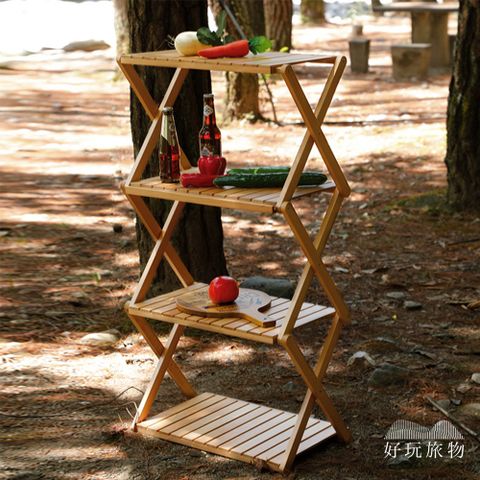 【好玩旅物】竹木可變形折疊置物架野餐桌露營層架(附收納袋) 戶外野營野炊摺疊收納架 陽台收納 木架 鞋架 花架