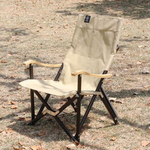 (福利品)TiiTENT 大熊椅 竹把手高背休閒椅/露營折疊椅 卡其 TIUR-KH 公司貨