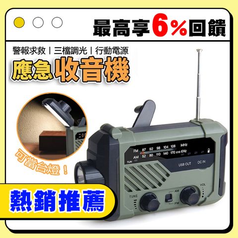 應急防災 手機充電 戶外便攜緊急避難多功能手電筒 收音機手搖發電手機充電器 旅行手搖應急照明燈