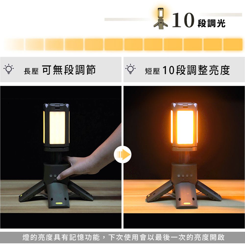 10段調光長壓 可無段調節短壓10段調整亮度燈的亮度具有記憶功能,下次使用會以最後一次的亮度開啟
