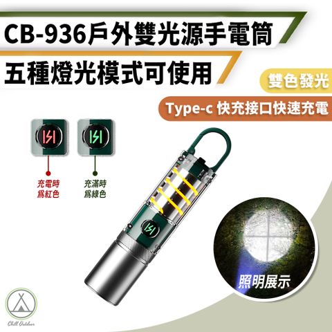 Chill Outdoor 萩凹豆 CB-936 變焦雙光防水手電筒 800Lm 五檔可調 (1入)