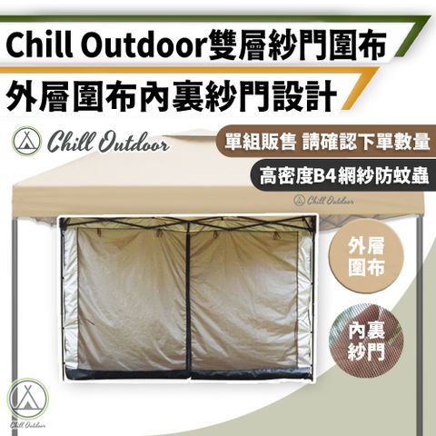 【Chill Outdoor】雙層款 3x2.1米 圍布+紗門 單片販售 (3x3米速開客廳帳專用配件)