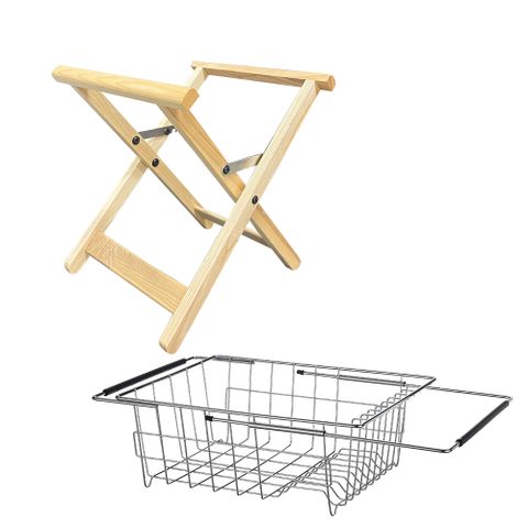 【HomeMax 家居工場】艾維斯摺疊冰箱架+㊣304瀝水籃/冰桶架/滴水籃/露營/野餐/水曲柳/可調高度/台灣製