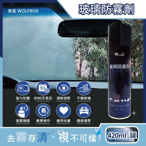 WOLF BOX 狼盒 WOLFBOX -奈米科技防炫光清晰透亮汽車玻璃鏡片防霧劑420ml/藍罐(約90天持久長效型,安全帽,後照鏡,眼鏡,窗戶皆適用)