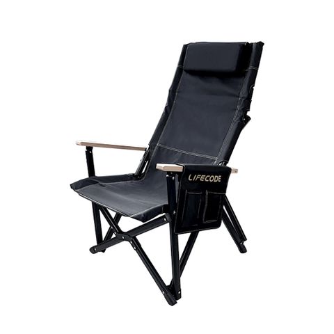 LIFECODE 黑宙斯巨川椅/大川椅/折疊椅(木扶手)+枕頭(2入組)-黑色