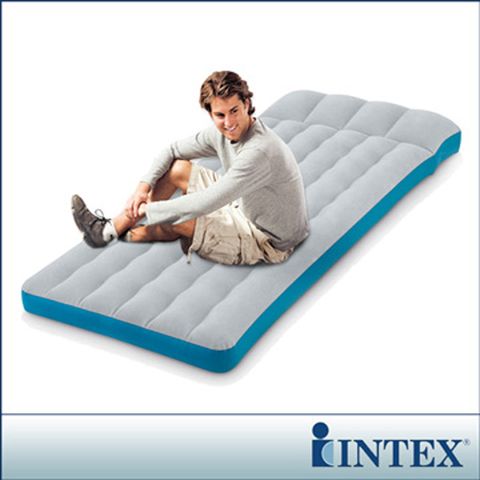 【INTEX】單人野營充氣床墊/露營睡墊-寬72cm (灰藍色) (67998)