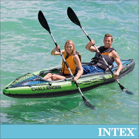 【INTEX】挑戰者K2-雙人運動獨木舟/橡皮艇 (附雙漿+手壓幫浦)(68306)