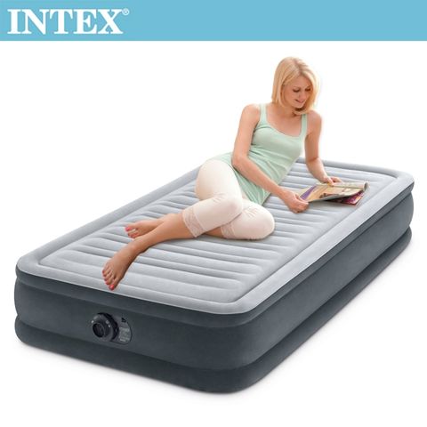 INTEX 豪華型橫條內建電動幫浦充氣床-單人99cm(67765)