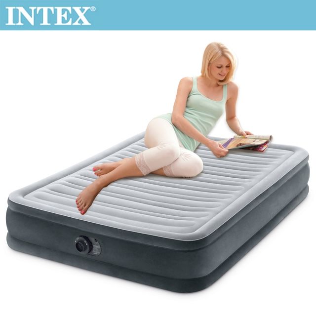 INTEX 豪華型橫條內建電動幫浦充氣床-雙人-寬137cm(FIBER TECH)(67767)