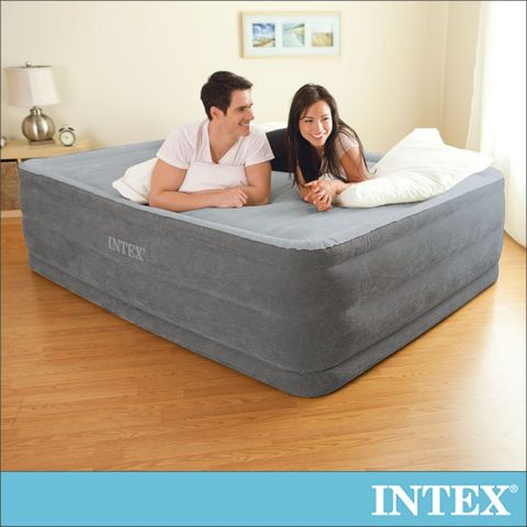 【INTEX】豪華橫條特高雙氣室雙人加大充氣床墊(新款幫浦)152x203x高56cm(64417)