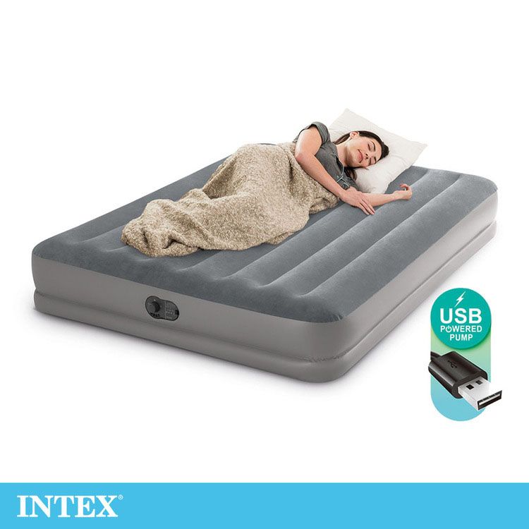 INTEX  雙層雙人加大充氣床-寬152cm(USB電源-內建電動幫浦) (64114)