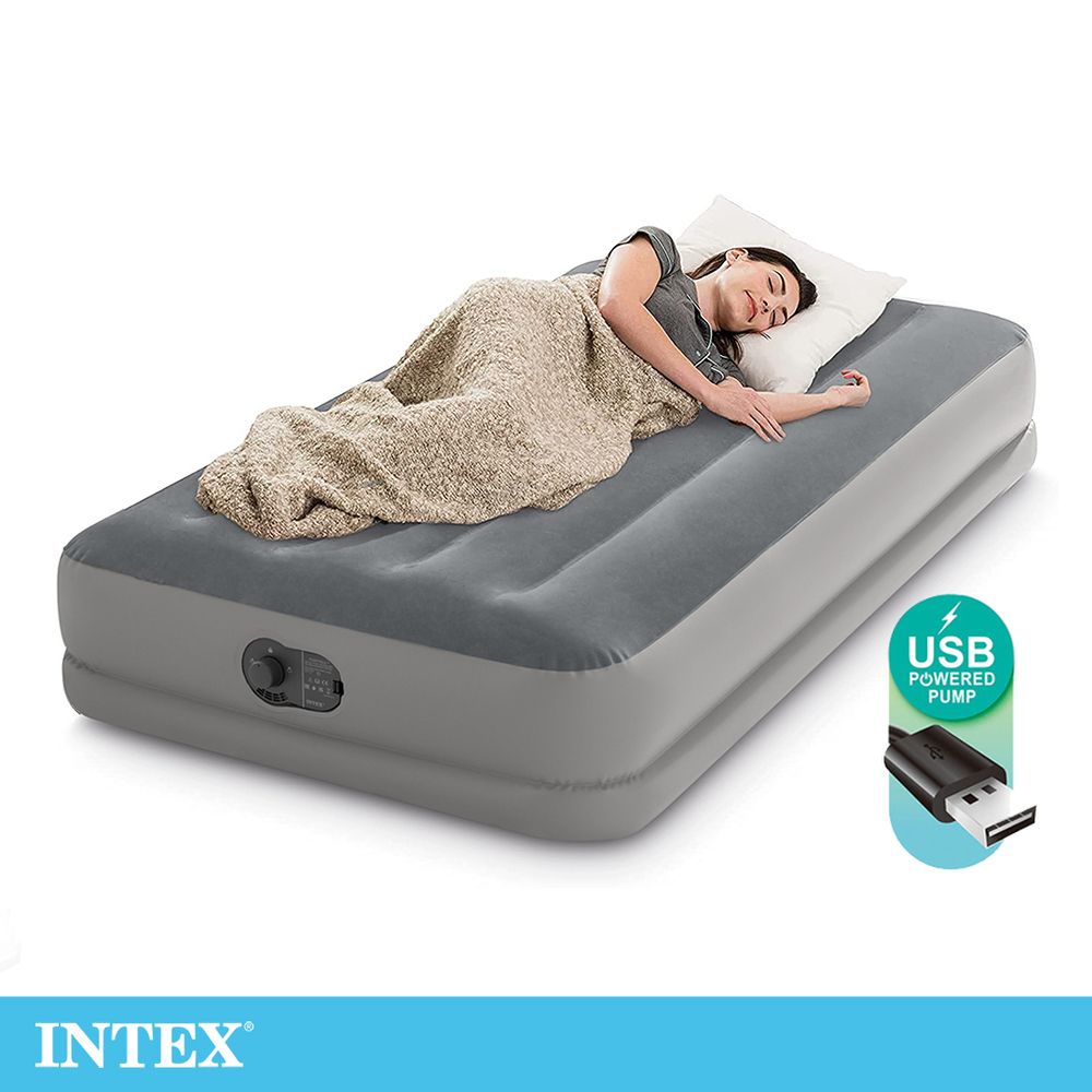 INTEX  雙層單人加大充氣床-寬99cm(USB電源-內建電動幫浦) (64112)