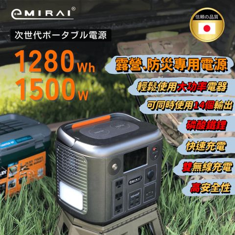 日本e+MIRAI 1500W/1280Wh 次世代行動電站 磷酸鐵鋰 大功率大容量 雙無線充電 日本戶外行動電源 EMR1500