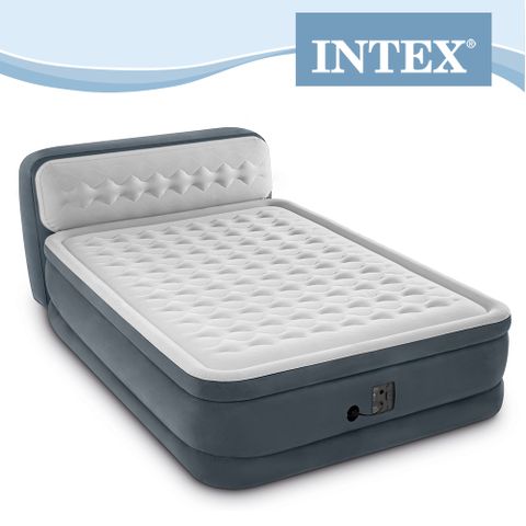 INTEX菱格紋豪華舒適雙人加大充氣床-附床頭片-內建電動幫浦64447