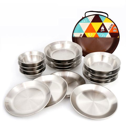 【韓國CLS】戶外野營不鏽鋼餐盤16件組(附收納包)/露營/野餐