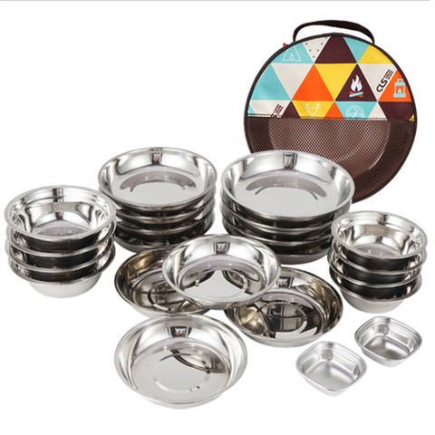 【韓國CLS】戶外野營不鏽鋼餐盤22件組(附收納包)/露營/野餐