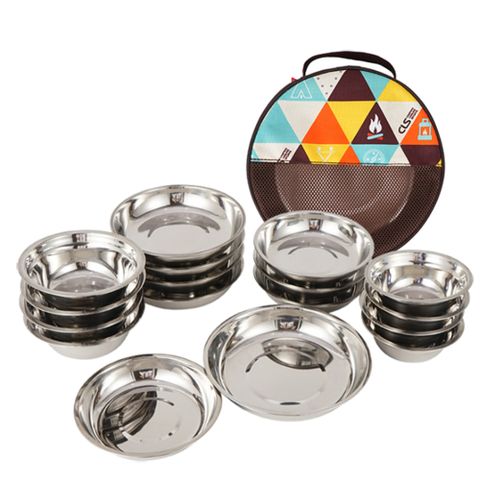 【韓國CLS】戶外野營不鏽鋼餐盤17件組(附收納包)/露營/野餐