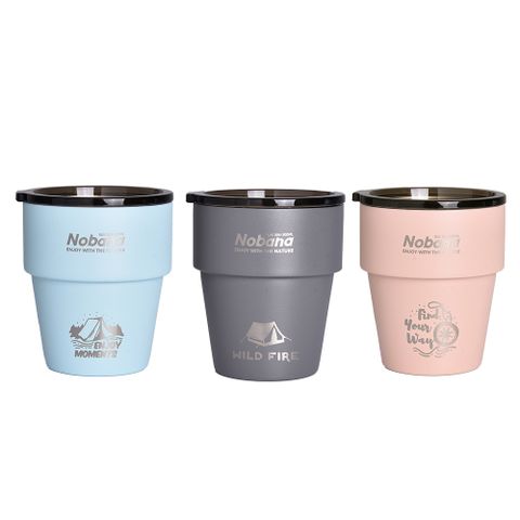 【韓國CLS】304不鏽鋼雙層杯 贈杯蓋/露營杯/套杯/野餐杯/不鏽鋼杯(超值三入組)(三色各一)	