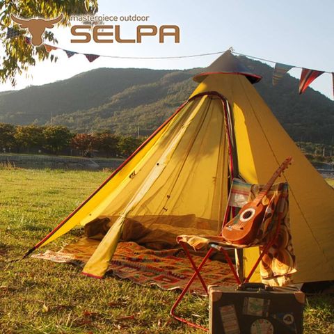 【韓國SELPA】升級款一房一廳 印地安帳(黃色) 露營 帳篷 家庭帳 五人 大型