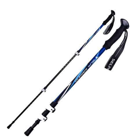 【韓國SELPA】超輕量翔鳳7075鋁合金外鎖快扣登山杖 自拍 腳架 全功能組(藍色)