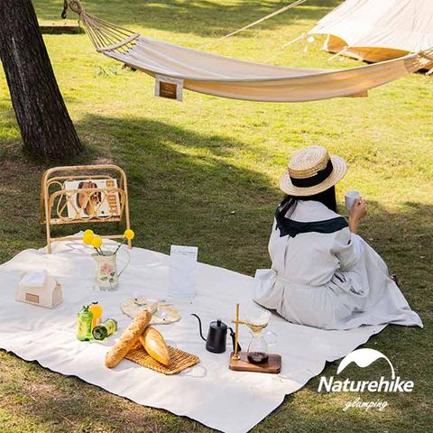 Naturehike 簡約復古 素面帆布野餐墊 地墊 附皮革收納帶 棕色