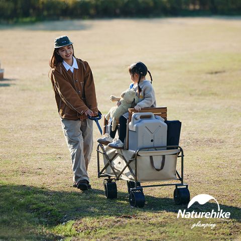 Naturehike 多用途露營便攜摺疊置物手推車 粗輪剎車款 亞麻棕