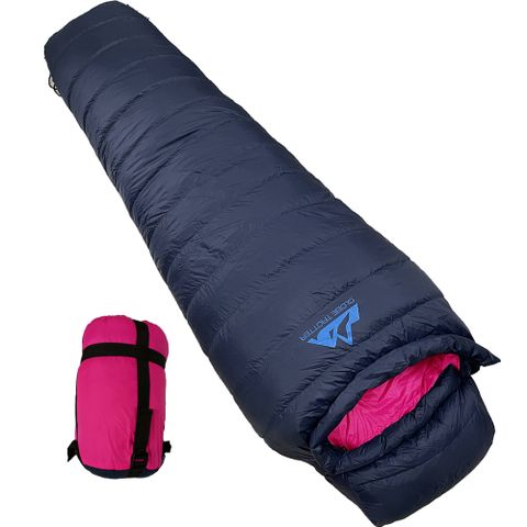 遊遍天下 MIT防潑防風保暖羽絨睡袋D400丈青玫紅(0.95KG)