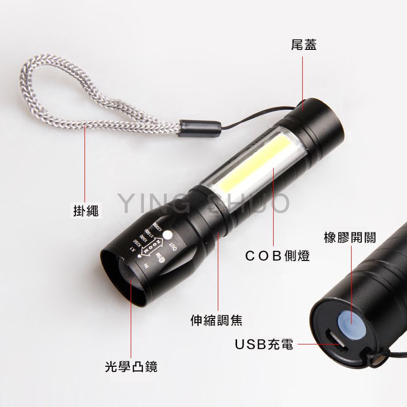   LED超強亮光+測光燈 Q5伸縮變焦迷你手電筒