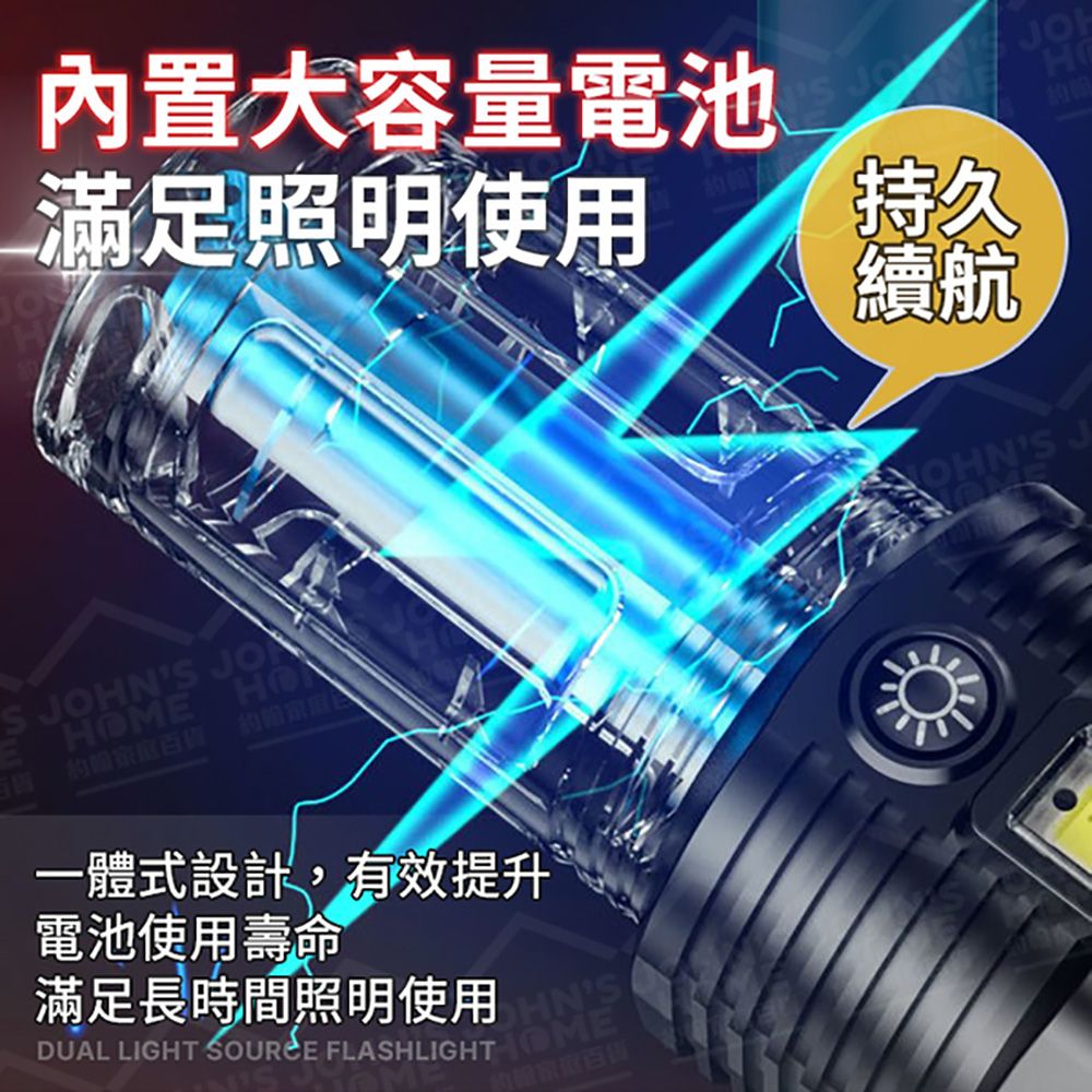  12LED雙光源手電筒 強光遠射 探照燈 LED燈 露營燈 應急照明