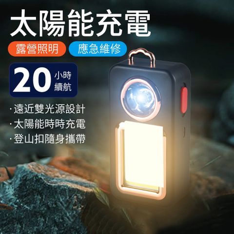 LUYOO 太陽能手電筒 隨身鑰匙扣燈 COB强光探照燈 露營登山 應急燈