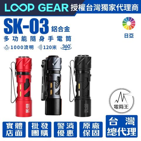 LOOP GEAR SK03 鋁合金 1000 流明 120米 多功能隨身手電筒 360光線