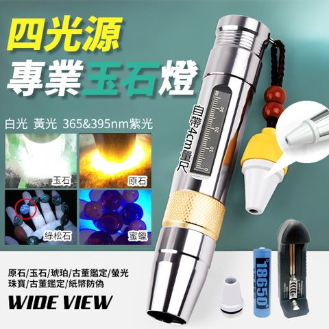 【WIDE VIEW】四光源玉石專用手電筒附電池+充電器(503-A)