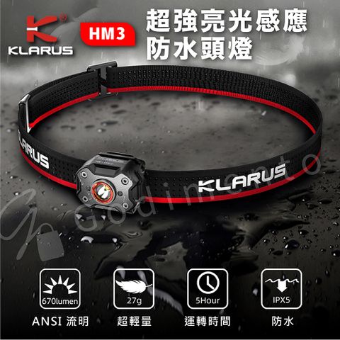 【KLARUS】凱瑞茲 HM3防水輕量級 超強亮光感應防水頭燈