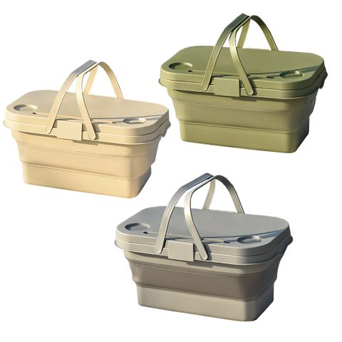 多功能大容量摺疊收納箱餐桌/餐籃/露營桌/摺疊桌/野餐籃/水桶手提籃/儲物箱