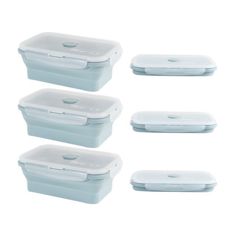Pro Kamping領航家 矽膠摺疊保鮮盒SGS合格認證 冰川藍800ml/3入組