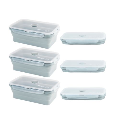 Pro Kamping領航家 矽膠摺疊保鮮盒SGS合格認證 星空灰1200ml/3入組