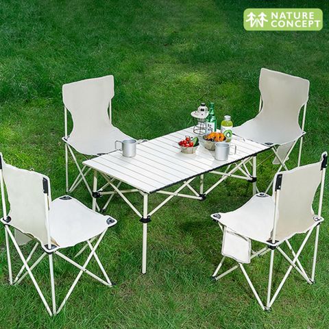 Nature Concept 露營野餐戶外5件套折疊蛋捲桌椅組 一桌四椅(NC3105WH)