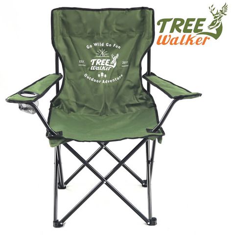 《椅背附網袋，可放置小物》TreeWalker 折疊速開露營椅-軍綠