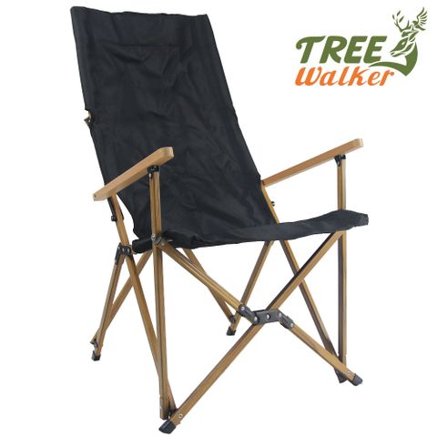 《長椅背，坐下休息更舒適》TreeWalker 木紋鋁合金大川椅-黑