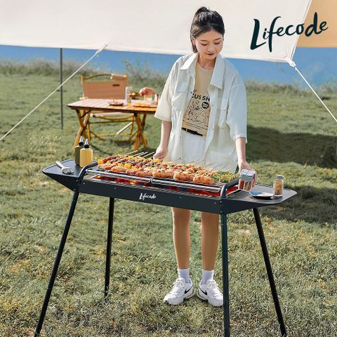 LIFECODE黑武士大型烤肉架-304不鏽鋼烤網+不沾烤盤-附收納袋 12410290