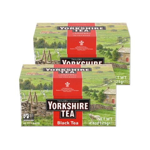 (2盒80入超值組)英國Taylors泰勒茶-Yorkshire約克夏茶紅牌紅茶包40入/盒(適合沖煮香醇鮮奶茶,雨林聯盟及女王皇家認證,戶外露營野餐泡茶)