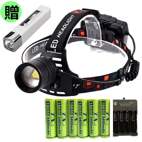 TX特林 XHP70伸縮變焦超強亮頭燈附6顆18650電池(HD-2023-6)