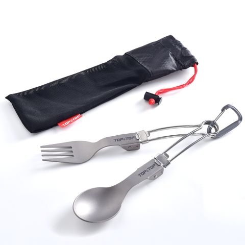【韓國TOP&TOP】純淨無毒鈦餐具 匙叉兩件組 附贈收納袋/鈦叉/鈦湯匙/露營/登山