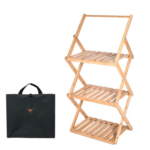 【韓國TOP&TOP】折疊式三層實木置物架 贈收納袋/木架/露營架/木紋
