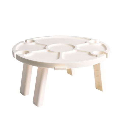 【OUTSY】便攜兩用輕巧摺疊野餐小桌分隔盤紅酒杯架(輕柔粉)