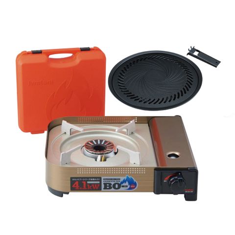 【Iwatani岩谷】BOⅢ強火_日本FFD防風磁式瓦斯爐-4.1kw-附收納殼-搭贈33cm岩谷不沾燒肉盤
