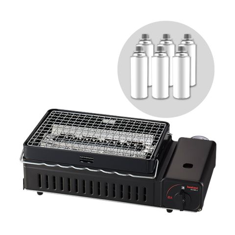 【日本Iwatani】新網烤串燒磁式瓦斯烤爐2.3kw-黑色-搭贈6入瓦斯罐