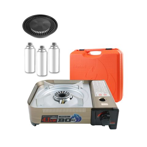 【Iwatani岩谷】BOⅢ強火_日本FFD防風磁式瓦斯爐-4.1kW-附收納殼-搭贈燒肉不沾烤肉盤&瓦斯罐3入